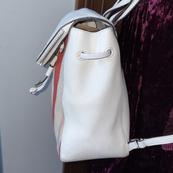 Kate Spade. Backpackl  Small  striped tweed.  White leather  Pocket in flap EUC. - Picture 7 of 17